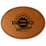 Logo & Tag Line Faux Leather Iron On Patch - Oval (Personalized)