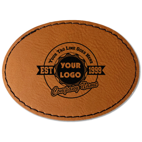 Custom Logo & Tag Line Faux Leather Iron On Patch - Oval (Personalized)