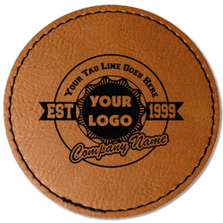 Logo & Tag Line Faux Leather Iron On Patch - Round (Personalized)