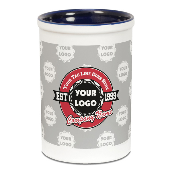 Custom Logo & Tag Line Ceramic Pencil Holders - Blue