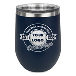 Logo & Tag Line Stemless Stainless Steel Wine Tumbler - Navy - Double-Sided (Personalized)