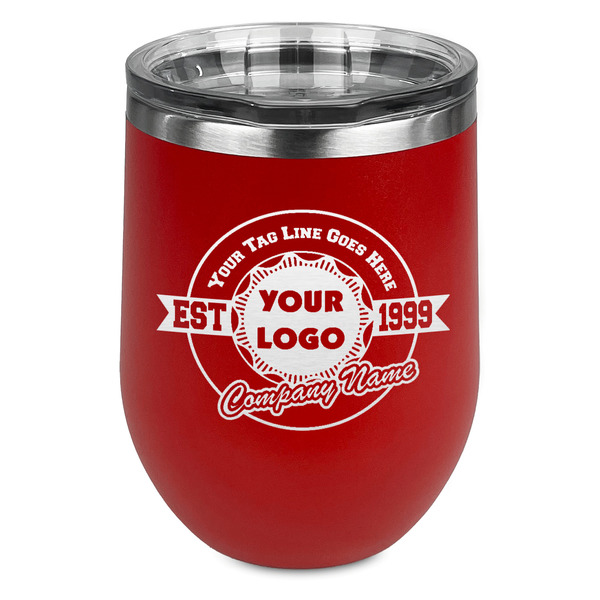 Custom Logo & Tag Line Stemless Stainless Steel Wine Tumbler - Red - Double-Sided (Personalized)