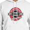 Logo & Tag Line White Hoodie on Model - CloseUp