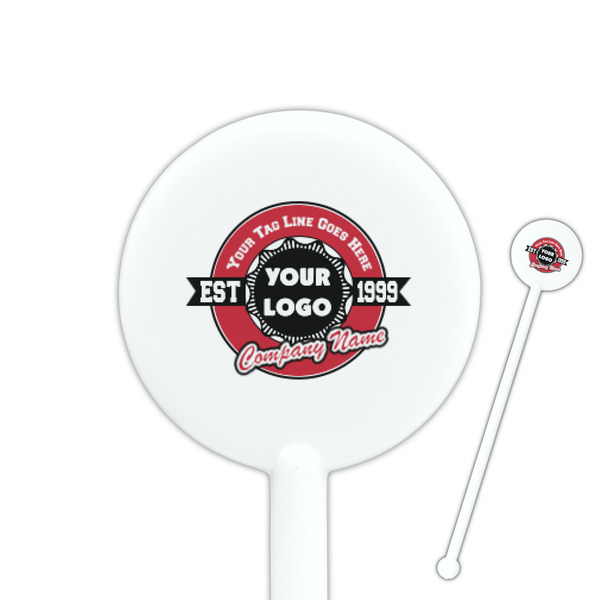 Custom Logo & Tag Line 5.5" Round Plastic Stir Sticks - White - Double-Sided (Personalized)