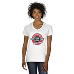 Logo & Tag Line Women's V-Neck T-Shirt - White - 2XL (Personalized)