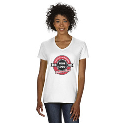 Logo & Tag Line Women's V-Neck T-Shirt - White (Personalized)