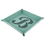 Pixelated Chevron Faux Leather Dice Tray - 9" x 9"  - Teal (Personalized)