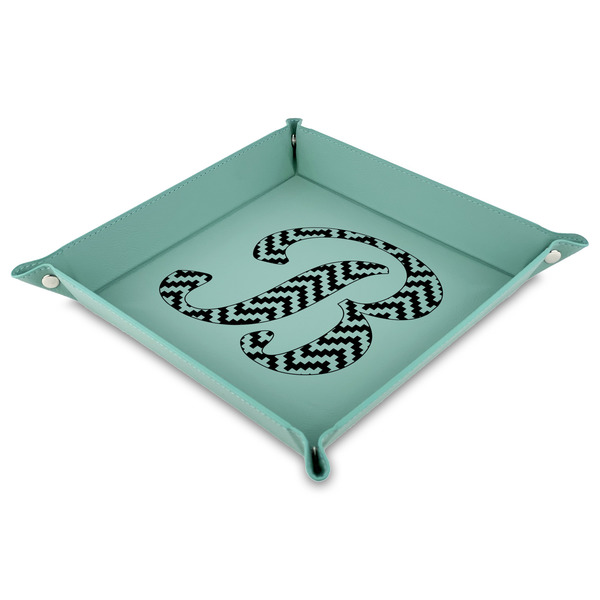 Custom Pixelated Chevron Faux Leather Dice Tray - 9" x 9"  - Teal (Personalized)