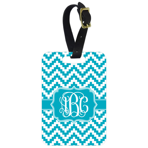 Custom Pixelated Chevron Metal Luggage Tag w/ Monogram