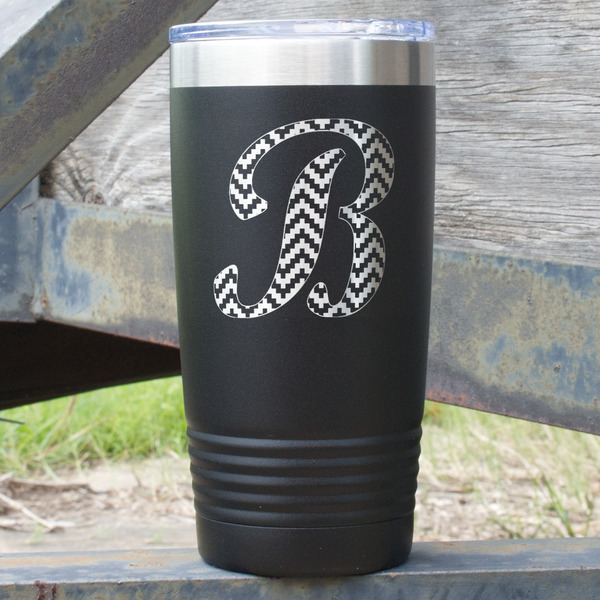 Custom Pixelated Chevron 20 oz Stainless Steel Tumbler - Black - Double Sided (Personalized)