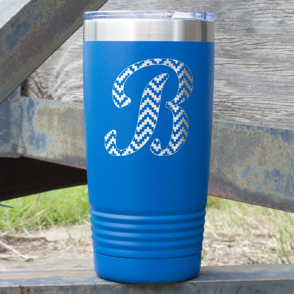 Custom Pixelated Chevron 20 oz Stainless Steel Tumbler - Royal Blue - Double Sided (Personalized)