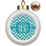 Pixelated Chevron Ceramic Ball Ornaments - Poinsettia Garland (Personalized)