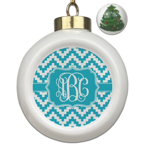 Custom Pixelated Chevron Ceramic Ball Ornament - Christmas Tree (Personalized)