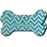 Pixelated Chevron Ceramic Dog Ornament - Front & Back w/ Monogram