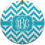 Pixelated Chevron Round Ceramic Ornament w/ Monogram