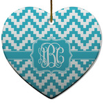 Pixelated Chevron Heart Ceramic Ornament w/ Monogram