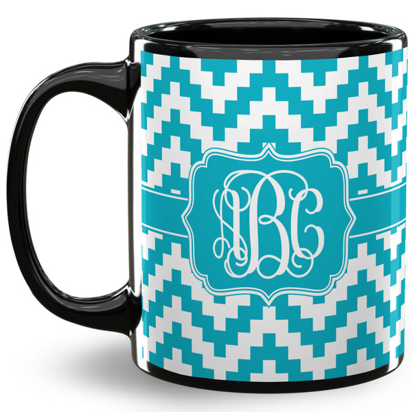 Custom Pixelated Chevron 11 Oz Coffee Mug - Black (Personalized)