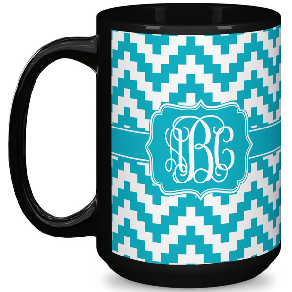 Custom Pixelated Chevron 15 Oz Coffee Mug - Black (Personalized)