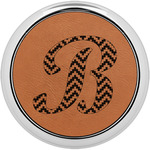 Pixelated Chevron Leatherette Round Coaster w/ Silver Edge (Personalized)