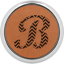 Pixelated Chevron Set of 4 Leatherette Round Coasters w/ Silver Edge (Personalized)