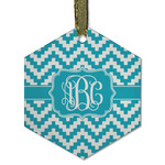 Pixelated Chevron Flat Glass Ornament - Hexagon w/ Monogram