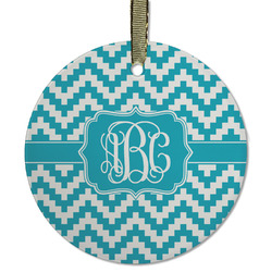 Pixelated Chevron Flat Glass Ornament - Round w/ Monogram