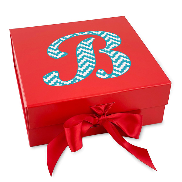 Custom Pixelated Chevron Gift Box with Magnetic Lid - Red (Personalized)