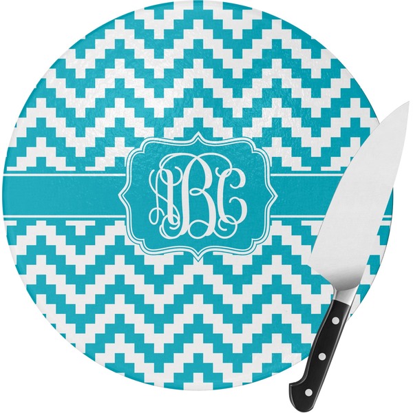 Custom Pixelated Chevron Round Glass Cutting Board (Personalized)