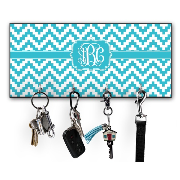 Custom Pixelated Chevron Key Hanger w/ 4 Hooks w/ Monogram