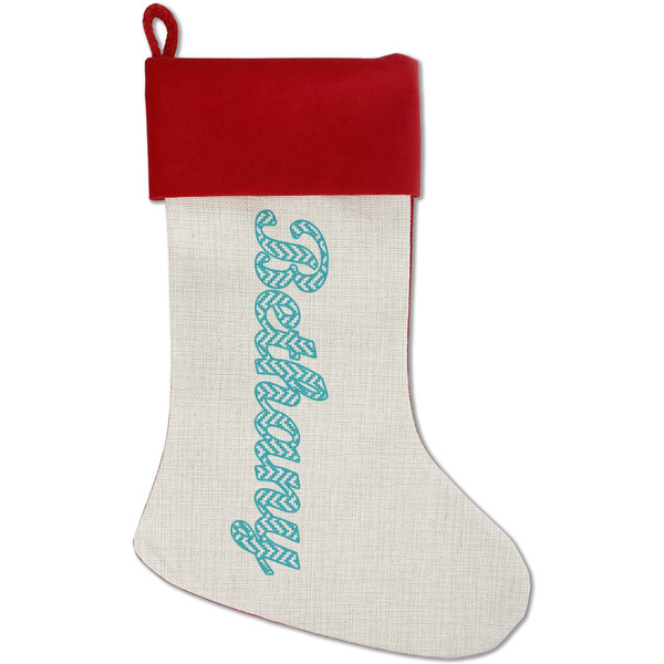 Custom Pixelated Chevron Red Linen Stocking (Personalized)