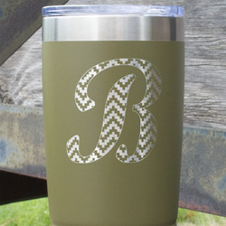 Pixelated Chevron 20 oz Stainless Steel Tumbler - Olive - Double Sided (Personalized)
