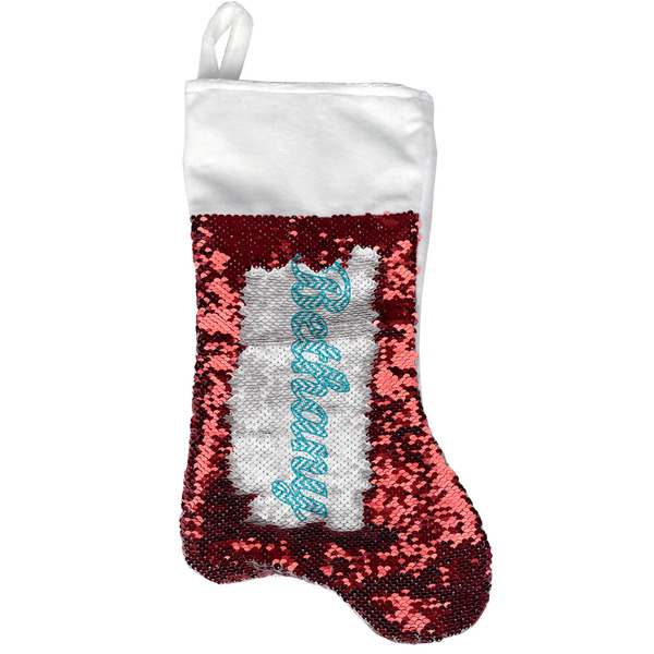 Custom Pixelated Chevron Reversible Sequin Stocking - Red (Personalized)