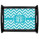 Pixelated Chevron Black Wooden Tray - Large (Personalized)