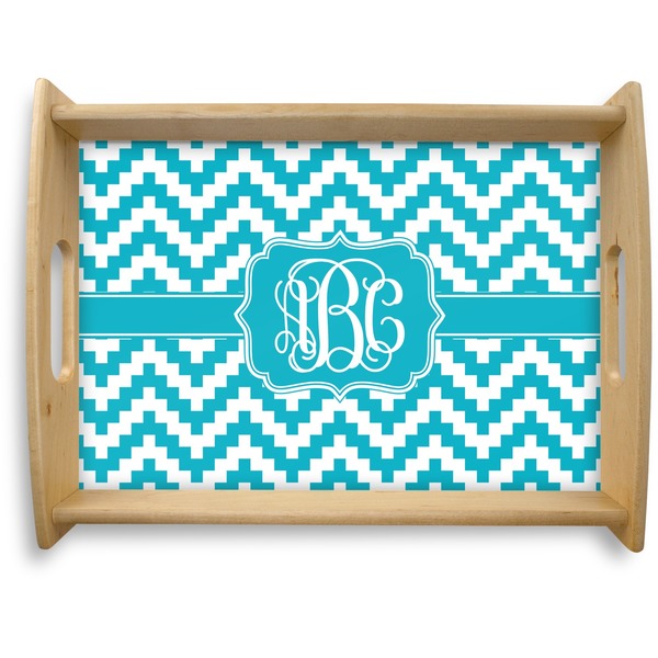 Custom Pixelated Chevron Natural Wooden Tray - Large (Personalized)