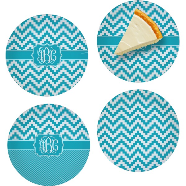 Custom Pixelated Chevron Set of 4 Glass Appetizer / Dessert Plate 8" (Personalized)