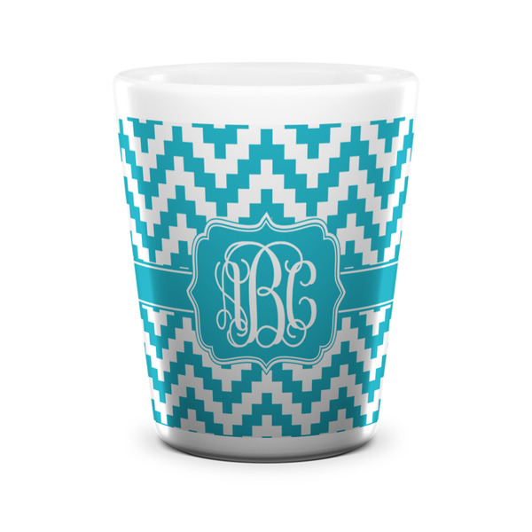 Custom Pixelated Chevron Ceramic Shot Glass - 1.5 oz - White - Set of 4 (Personalized)