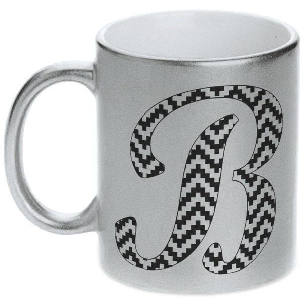 Custom Pixelated Chevron Metallic Silver Mug (Personalized)