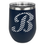 Pixelated Chevron Stemless Stainless Steel Wine Tumbler - Navy - Double Sided (Personalized)