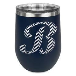 Pixelated Chevron Stemless Stainless Steel Wine Tumbler - Navy - Single Sided (Personalized)