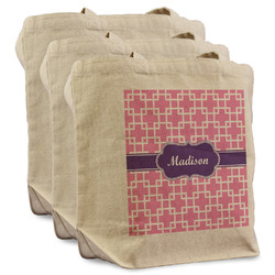 Linked Squares Reusable Cotton Grocery Bags - Set of 3 (Personalized)