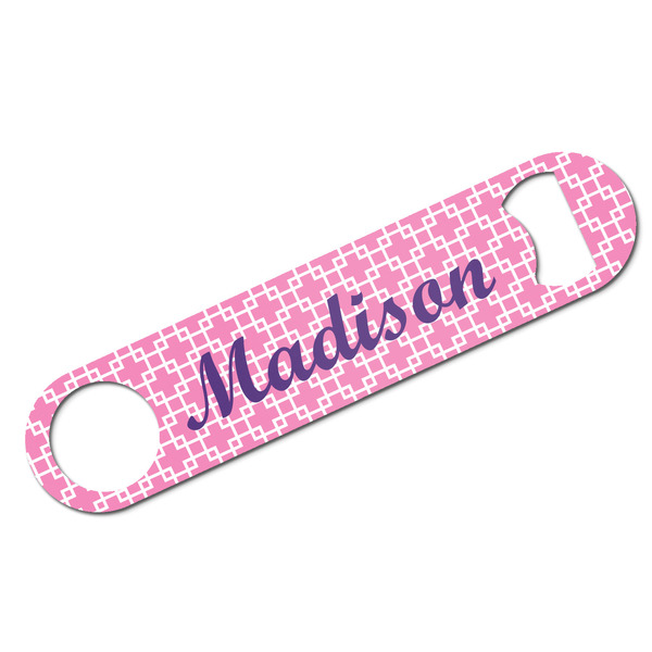 Custom Linked Squares Bar Bottle Opener - White w/ Name or Text