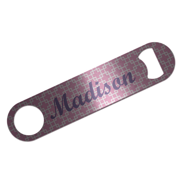 Custom Linked Squares Bar Bottle Opener - Silver w/ Name or Text