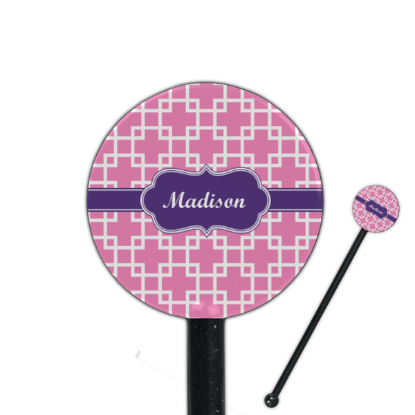 Custom Linked Squares 5.5" Round Plastic Stir Sticks - Black - Double Sided (Personalized)