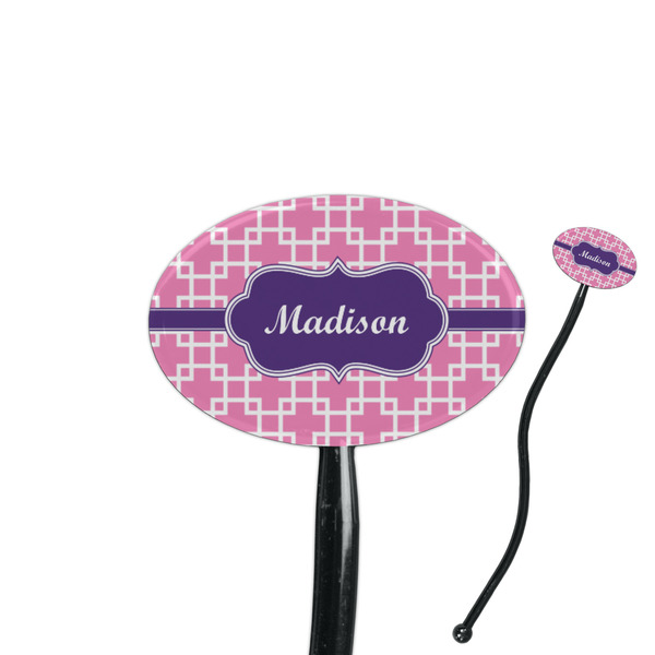 Custom Linked Squares 7" Oval Plastic Stir Sticks - Black - Double Sided (Personalized)