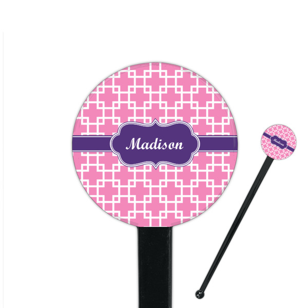 Custom Linked Squares 7" Round Plastic Stir Sticks - Black - Double Sided (Personalized)