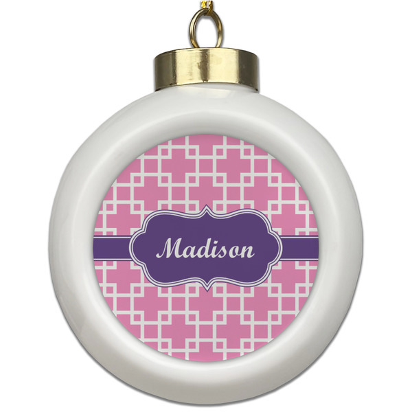 Custom Linked Squares Ceramic Ball Ornament (Personalized)