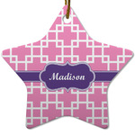 Linked Squares Star Ceramic Ornament w/ Name or Text