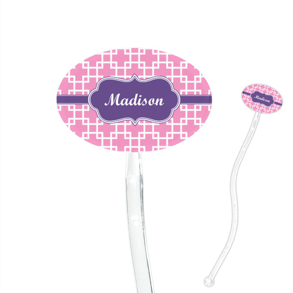 Custom Linked Squares 7" Oval Plastic Stir Sticks - Clear (Personalized)