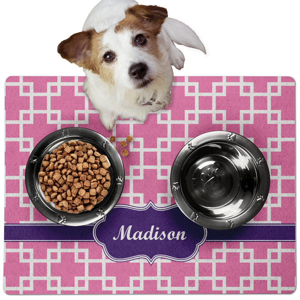 Custom Linked Squares Dog Food Mat - Medium w/ Name or Text