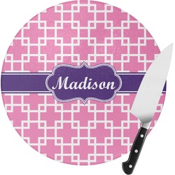 Linked Squares Round Glass Cutting Board - Medium (Personalized)